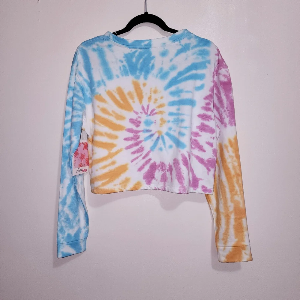 Electric Pink Tie Dyed Cropped Sweatshirt - Picture 2 of 5